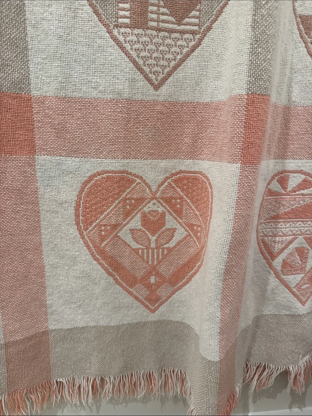 Manual Woodworkers & Weavers • Vintage 1992 Heart Sampler Tapestry Knit Blanket